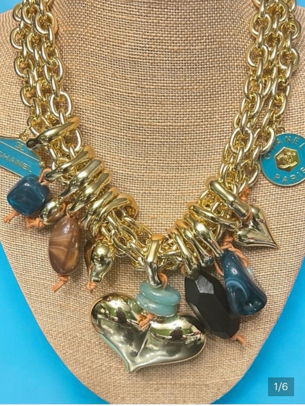 Gold-Tone Multi-Charm Necklace with Teal Accents - Picture 9 of 9